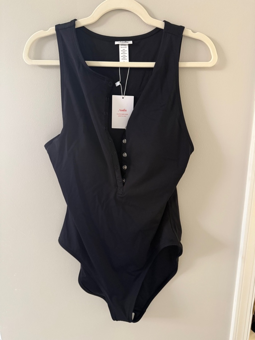 Andie Black Sleeveless Button-Front Bodysuit